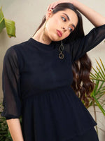 Women Black Tiered Midi Dress