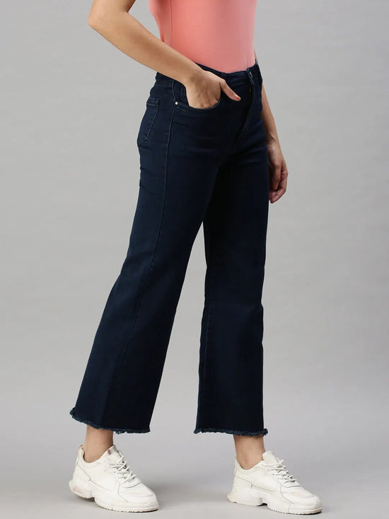 Women's Denim Wide Leg Blue Jeans-TRP6085C-Blue