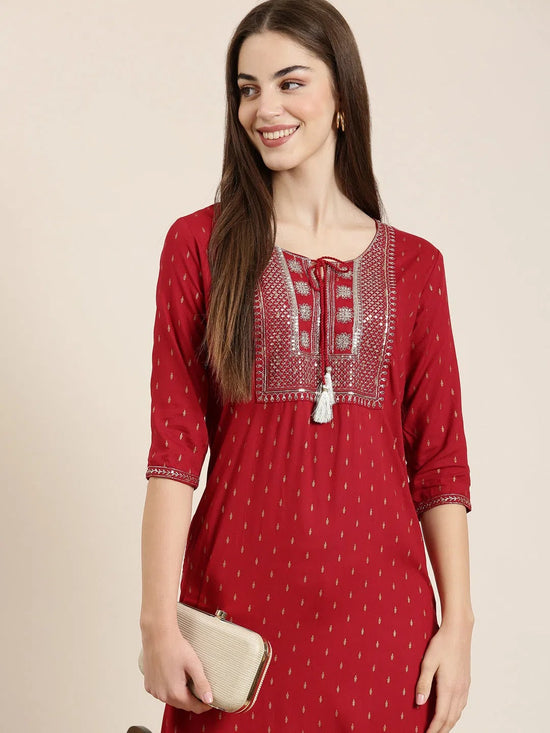 Women Red Floral Straight Kurta-NJ-3545256-Red