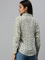 Women's Green Printed Shirt-AE-10197-Green