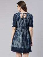 Women Navy Blue Self Design Empire Dress-GW-3456-Navyblue