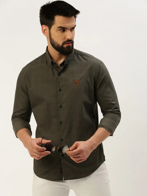 Men Grey Checked Casual Shirt-LEHARICHECKS-5337-Grey