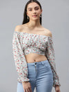 Women White Printed Crop Bardot Top-AE-7008-Whitemulti