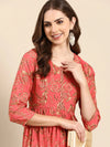 Women's Coral Printed Kurta Set-SKC-987-Coral