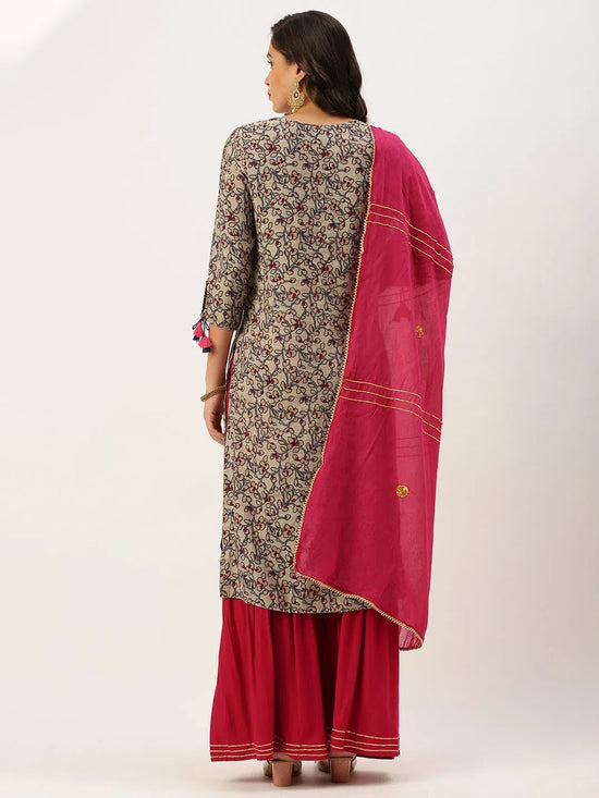 Women's Beige Printed Kurta Sets-FS-2200-Beige