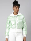 Women Solid Green Puffer Jacket-12-Green