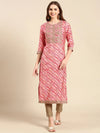 Women's Pink Printed Straight Kurta-GW-3437-Pink