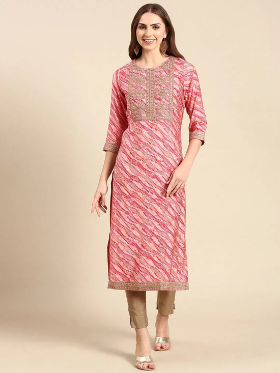 Women's Pink Printed Straight Kurta-GW-3437-Pink