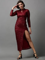 Women's Red Solid Sheath Dress-AJ-682-Maroon