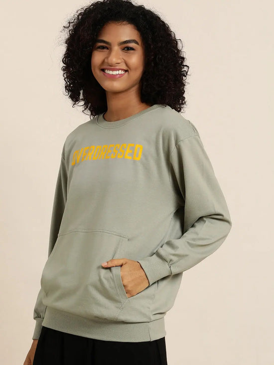 Dillinger Grey Typographic Oversized Sweatshirt-DLWMNSWT016GRY-XS