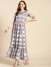 Women's Grey Floral Anarkali Kurta-SKC-955-Grey