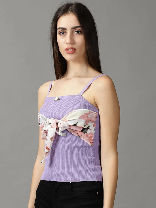 Women's Purple Solid Fitted Crop Top-TG-4-Lavender