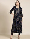 Women Navy Blue Floral Anarkali Kurta-RJF-021-Navyblue