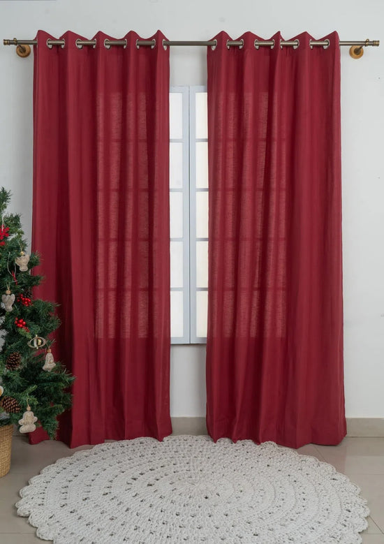 Solid  Wine red 100% cotton plain curtain for bedroom - Room darkening - Pack of 1-231221169