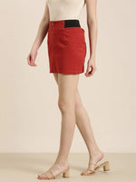 Women Red Solid A-Line Skirt-BEC-42-Red