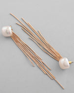 Gold-Plated Handcrafted Pearl Studded Classic Drop Earrings-VOJ364