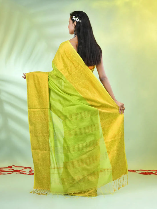 Light Green Cotton Saree With Zari Borders-MA66BCT43620002