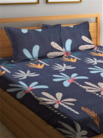 Home Sizzler 144TC Microfibre Navy Blue Double Bedsheet With 2 King Size Pillow Covers-HSDBS004096