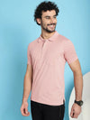 Venitian Men All Over Printed Polo Neck Pink Cotton T-Shirt With Pocket