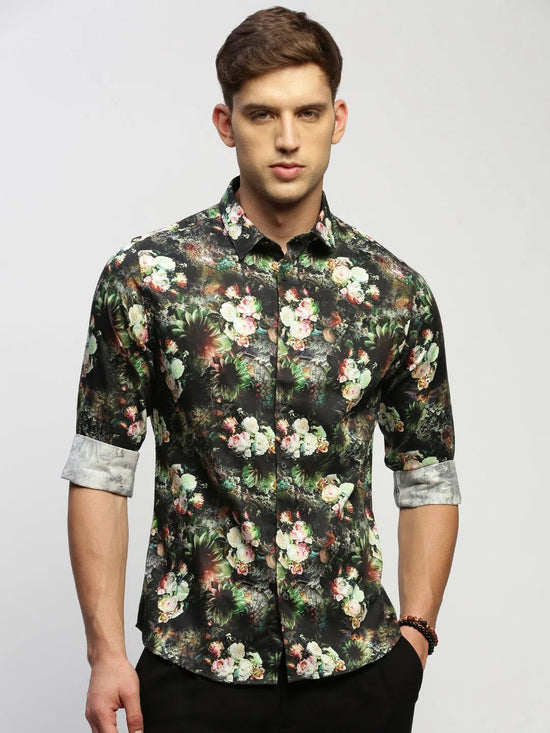 Men Green Floral Shirt-PRISM-1695-Green