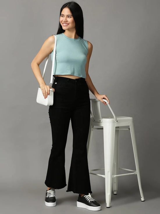 Women's Sea Green Solid Crop Top-AE-10488-Seagreen