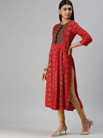 Women's Red Printed Straight Kurta-CR2046-Red