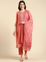 Women's Peach Embroidered Kurta Set-GW-3142A-Peach