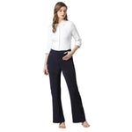 Smarty Pants Women's Cotton Lycra Bell Bottom Navy Blue Color Formal Trouser