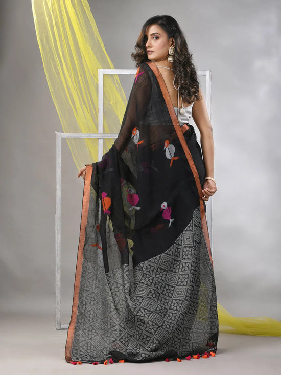 Black Linen Soft Saree-MA57LN331430037