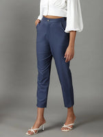 Women's Blue Solid Formal Trouser-IM-10394-Blue