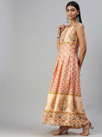 Women's Peach Printed Anarkali Kurta-FS2216-Peach