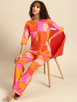 Kurta Pyjama nightwear Set in Pink and Orange Print