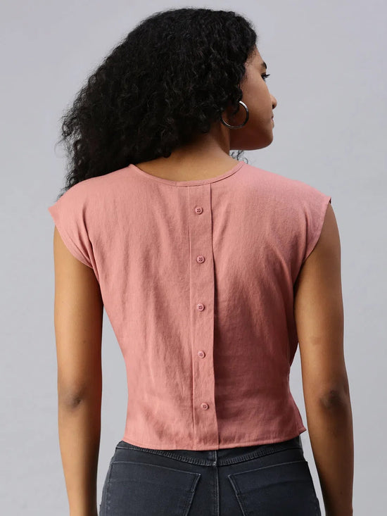 Women's Peach Solid Top-AE-10210-Peach