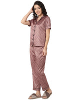 Smarty Pants Women's Silk Satin Chocolate Brown Color Aztec Printed Night Suit-SMNSP-933-S