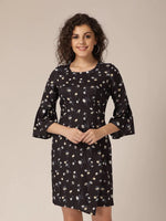 Bell sleeve overlap shift dress in Navy