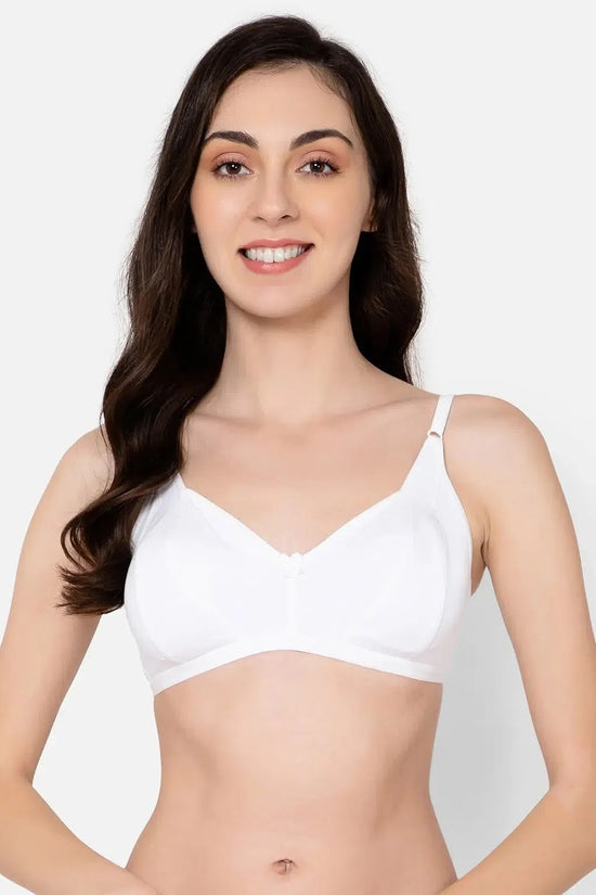 Clovia Non-Padded Non-Wired Full Cup Bra in White - Cotton