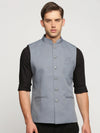 Men Grey Mandarin Collar Solid Nehru Jacket-AK-12527-26-Grey