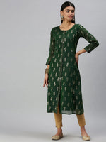 Women's Green Printed Straight Kurta-GW396-Green