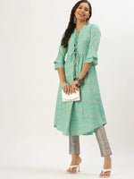 Women's Turquoise Blue Paisley A-Line Kurta-KG-8109-Turquoiseblue