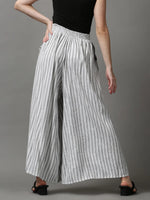 Women's White Striped Culotte-AE-10424-2-White