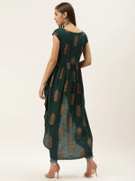 High low block printed top  in Bottle Green