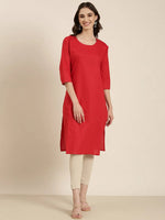 Women Red Solid Straight Kurta-DF-1567-Red