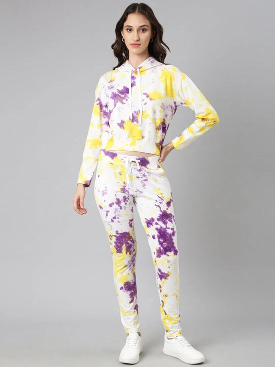 Women White Tie Dye Tracksuit-AF-2102-Whiteyellow