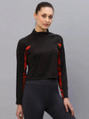 Rigo Black With Contrast Printed Detail Zip Neck Full Sleeve Activewear Top