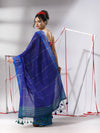 Blue Patli-Pallu Cotton Saree With Zari Stripes Design-MA55CT06520026