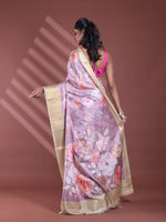 Nude Pink Floral Print Silk Soft Saree With Zari Border-MA60BSL01770009