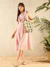 Women Pink Polka Dot Midi Dress