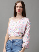 Women's White Printed Crop Top-AE-10405-White