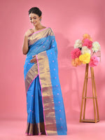 Sky Blue Pure Cotton Tant Saree With Zari Border-MA51TT43540041