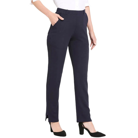 Smarty Pants Women's Cotton Lycra Straight Leg Navy Blue Color Formal Trouser